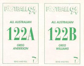 1994 Select AFL Stickers #122 Greg Anderson / Greg Williams Back